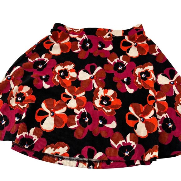 ECI New York Floral A-Line Skirt Large Black/Orange/Pink Stretch Mod Retro Artsy - Picture 8 of 13